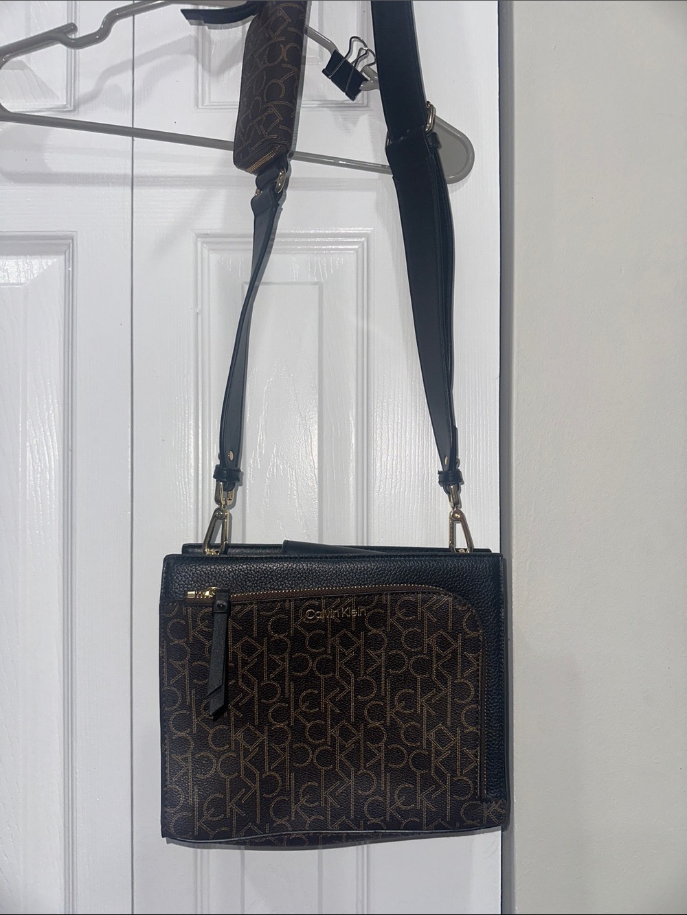Calvin Klein Brown Monogram Crossbody Bag with Black Trim